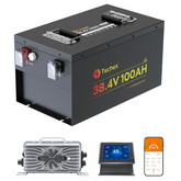 Techex 36V Lithium Golf Cart Battery, LCD Monitor/ Bluetooth App, 200A BMS with 400A Peak Current, Complete kit with 43.8V 25A charger, Metal Case