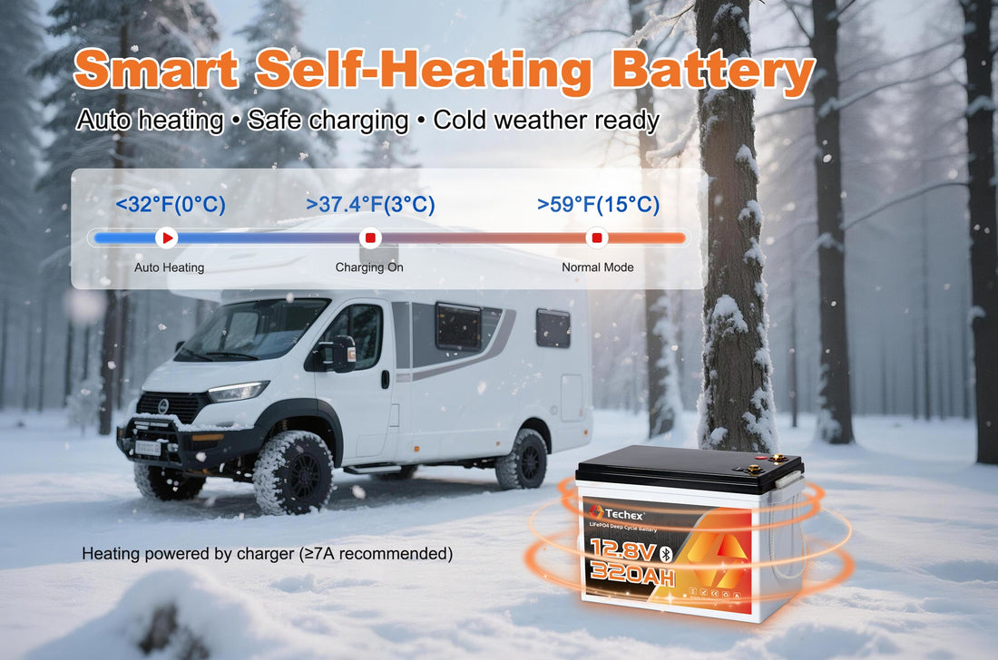 TechCella/Techex Self-Heating LiFePO4 Battery — Keep Power Flowing Even in Freezing Weather