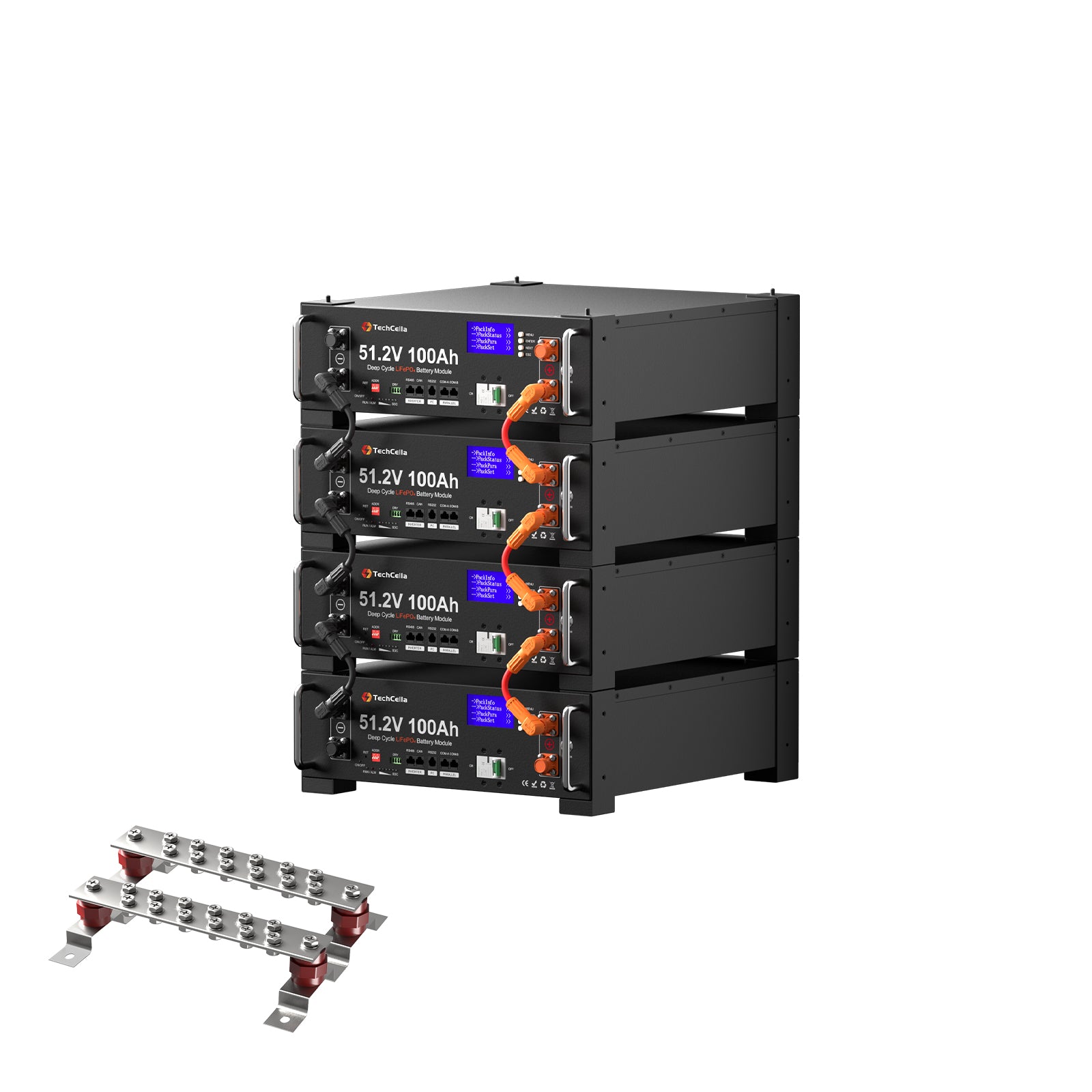 TechCella 48V 100Ah LiFePO4 Battery, 100A BMS with Inverter Communication, 3U Rack-Mount, Smart Display & Bluetooth, 6000+ Cycles, Max. 5.12kW Power Output for Off-Grid, Solar System, Backup