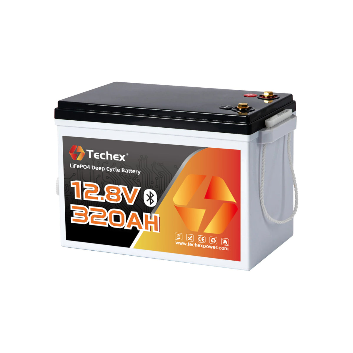 Techex 12V 320Ah LiFePO4 Battery, 200A BMS, Built-in Bluetooth, Low Temp Cut Off, Deep Cycle for RV, Solar, Camping, Off Grid, Trolling Motor, Boat