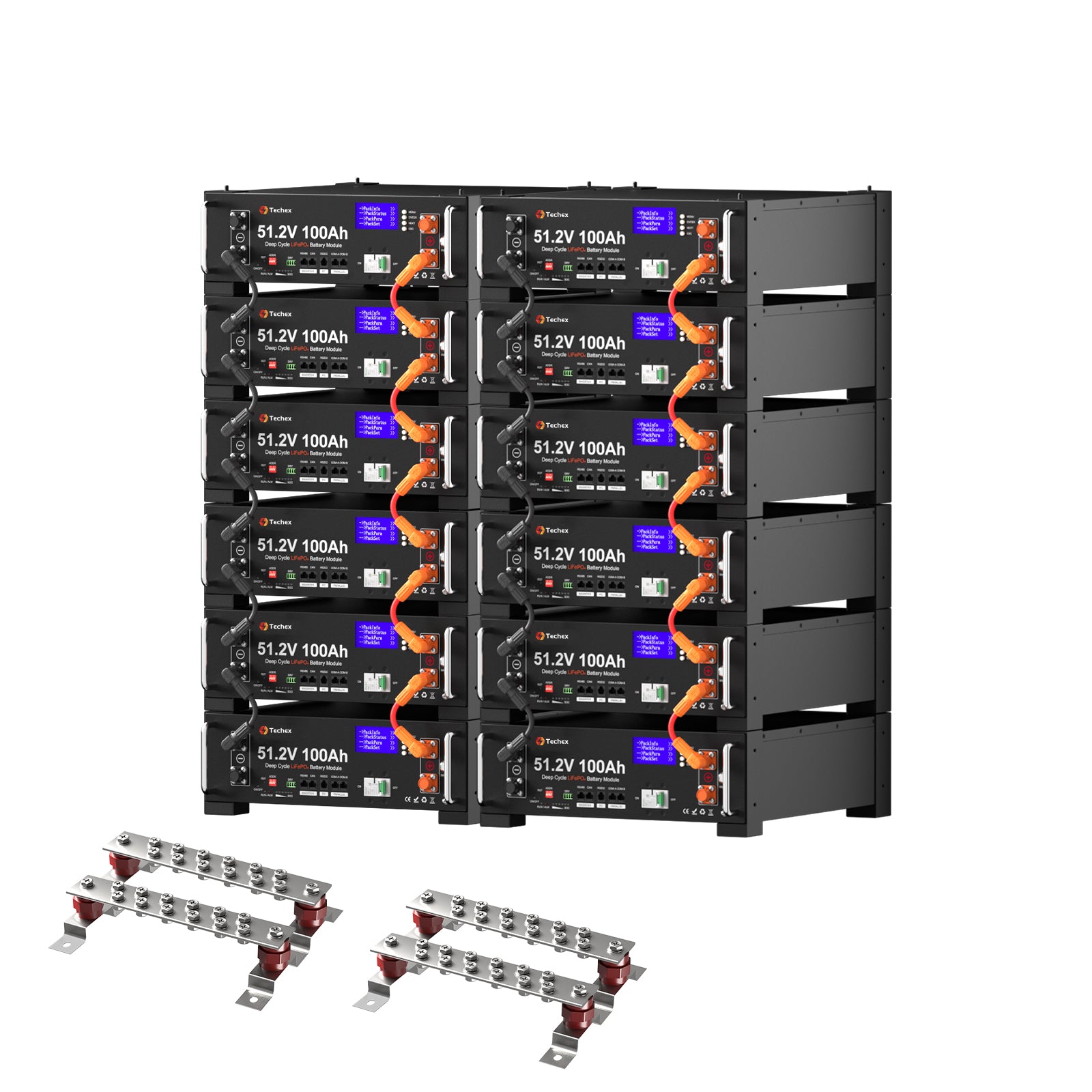 TechCella 48V 100Ah LiFePO4 Battery, 100A BMS with Inverter Communication, 3U Rack-Mount, Smart Display & Bluetooth, 6000+ Cycles, Max. 5.12kW Power Output for Off-Grid, Solar System, Backup