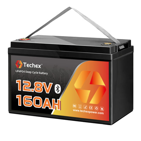 Techex 12V 160Ah LiFePO4 Battery, 150A BMS, Built-in Bluetooth, Group 31, Low Temp Cut Off, Deep Cycle, 12V Lithium Battery for Trolling Motor, Boat, RV, Solar, Camping, Off Grid
