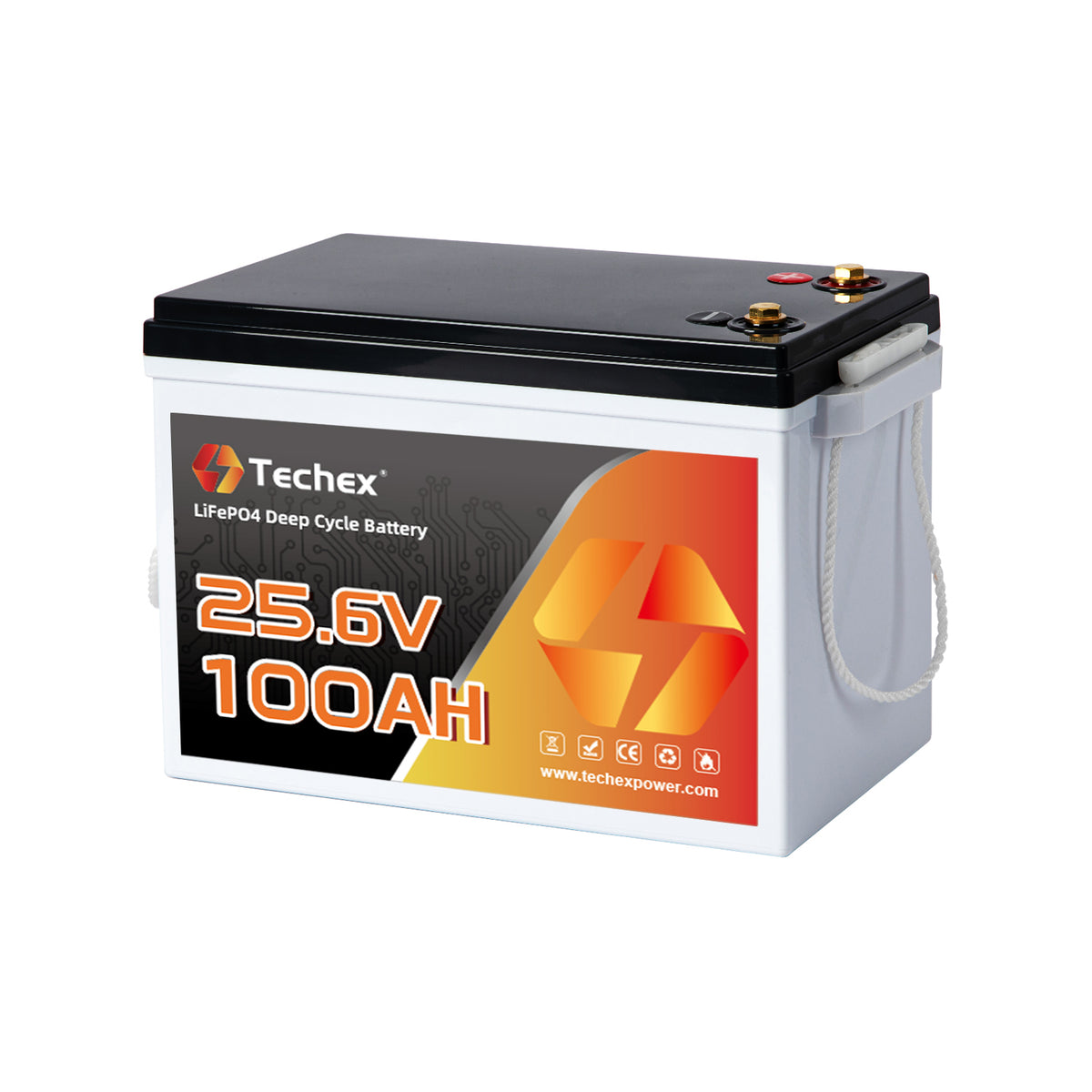 Techex 24V 100Ah LiFePO4 Battery, 100A BMS, Low Temp Cut Off, Deep Cycle for Trolling Motor, Boat, RV, Solar, Camping, Off Grid (No Bluetooth)