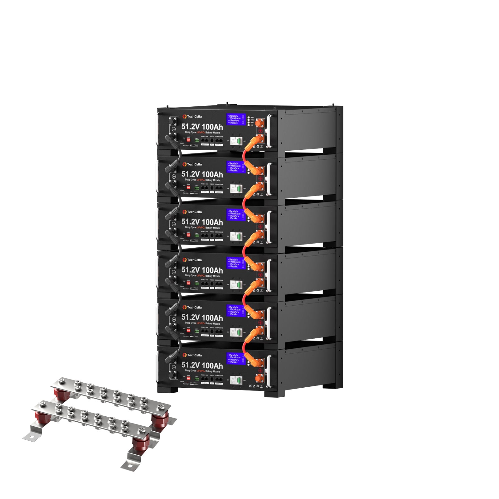 TechCella 48V 100Ah LiFePO4 Battery, 100A BMS with Inverter Communication, 3U Rack-Mount, Smart Display & Bluetooth, 6000+ Cycles, Max. 5.12kW Power Output for Off-Grid, Solar System, Backup