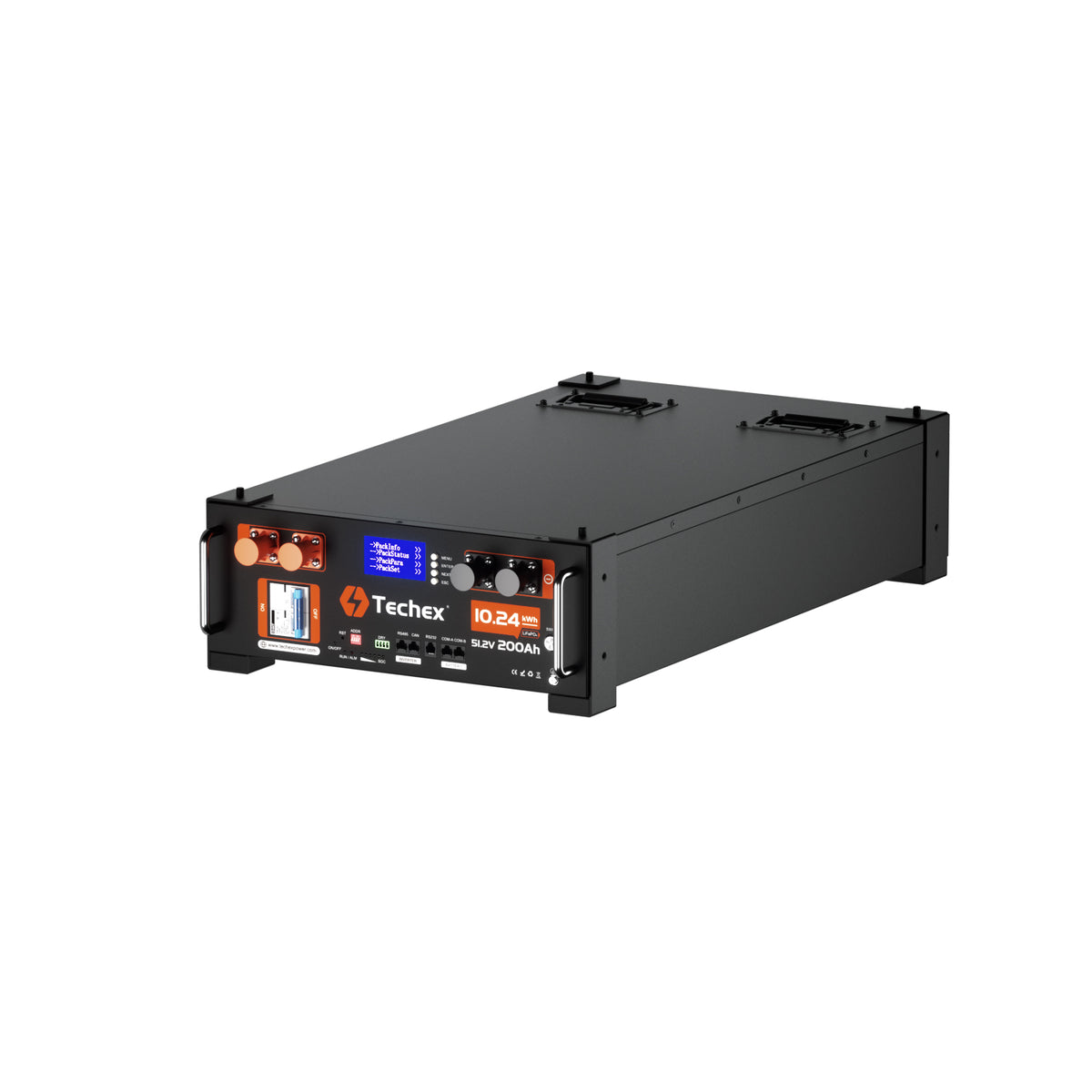 Techex 48V 200Ah Server Rack Battery LiFePO4, 200A BMS with Inverter Communication, 10.24kWh Solar Battery with WiFi & Bluetooth Monitoring, Fire Suppression for Off-Grid, Backup
