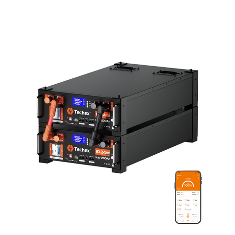 Techex 48V 200Ah Server Rack Battery LiFePO4, 200A BMS with Inverter Communication, 10.24kWh Solar Battery with WiFi & Bluetooth Monitoring, Fire Suppression for Off-Grid, Backup