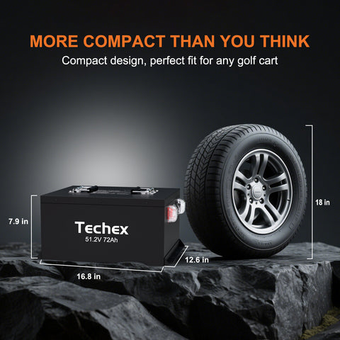 Techex 48V Lithium Battery Golf Cart 72Ah, 200A BMS, Touch Screen & Bluetooth, with 58.4V 18A Charger, Low Temp Cut Off, Max 10.24kW Power Output for EZ GO, Club Car, Yamaha Golf Cart