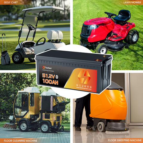 Techex 48V Lithium Battery 100Ah for Golf Cart, 200A BMS, Touch Screen & Mobile APP, with 58.4V 18A Charger, Low Temp Cut Off, Max 10.24kW Power Output for EZ GO, Club Car, Yamaha Golf Cart