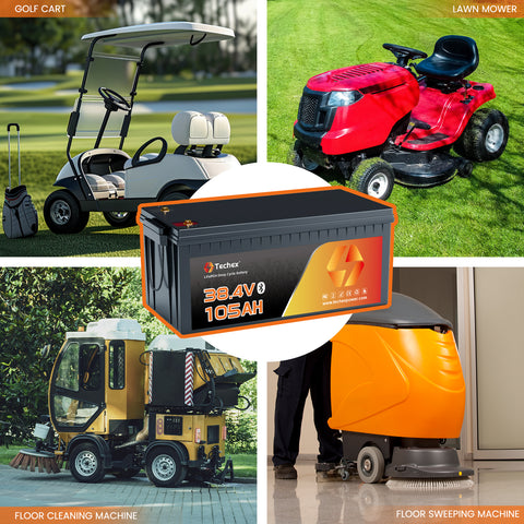 Techex 36V Lithium Golf Cart Battery 105Ah, 200A BMS, Bluetooth/LCD Display, with 43.8V 25A Charger, Low Temp Cut Off, Max 7.68kW Power Output for EZ GO, Club Car, Yamaha Golf Cart