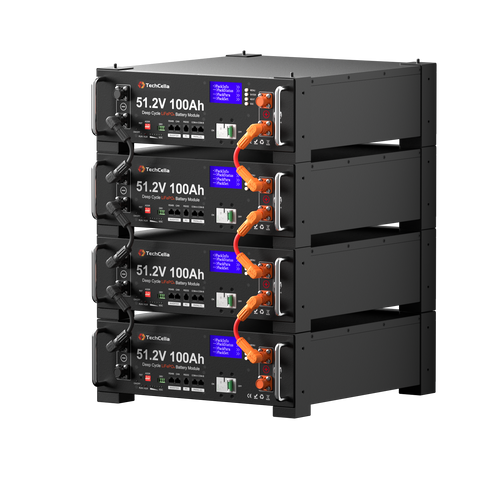 TechCella 48V 100Ah LiFePO4 Battery, 100A BMS with Inverter Communication, 3U Rack-Mount, Smart Display & Bluetooth, 6000+ Cycles, Max. 5.12kW Power Output for Off-Grid, Solar System, Backup