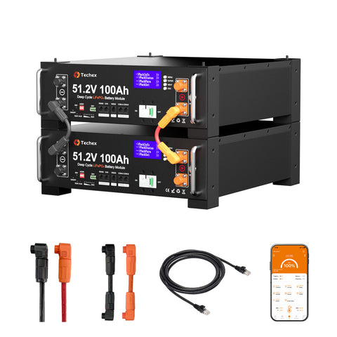 Techex 48V 100Ah LiFePO4 Battery, 100A BMS with Inverter Communication, 3U Rack-Mount, Smart Display & Bluetooth, 6000+ Cycles, Max. 5.12kW Power Output for Off-Grid, Solar System, Backup