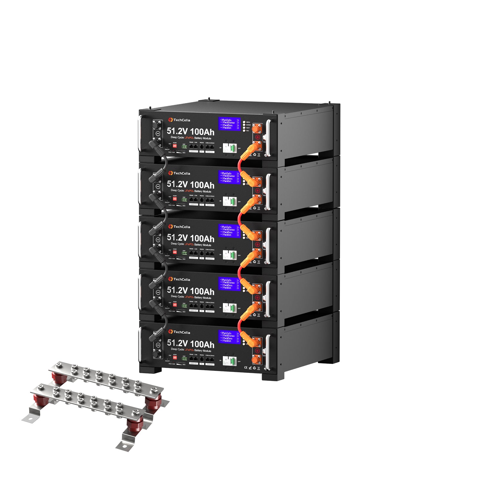 TechCella 48V 100Ah LiFePO4 Battery, 100A BMS with Inverter Communication, 3U Rack-Mount, Smart Display & Bluetooth, 6000+ Cycles, Max. 5.12kW Power Output for Off-Grid, Solar System, Backup