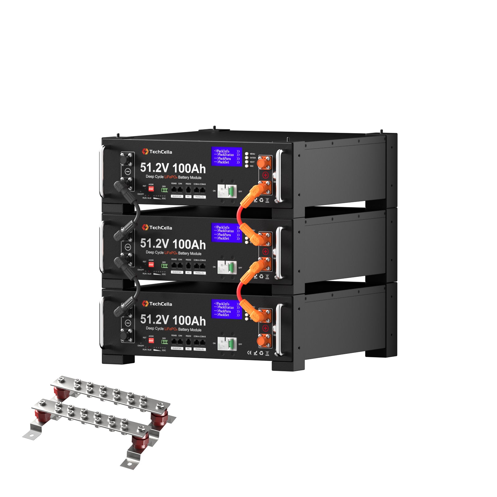 TechCella 48V 100Ah LiFePO4 Battery, 100A BMS with Inverter Communication, 3U Rack-Mount, Smart Display & Bluetooth, 6000+ Cycles, Max. 5.12kW Power Output for Off-Grid, Solar System, Backup