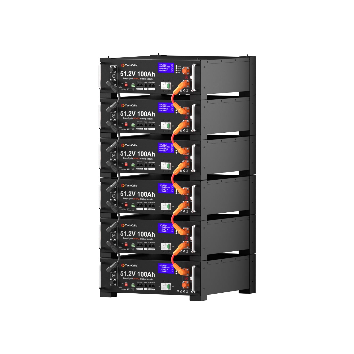 TechCella 48V 100Ah LiFePO4 Battery, 100A BMS with Inverter Communication, 3U Rack-Mount, Smart Display & Bluetooth, 6000+ Cycles, Max. 5.12kW Power Output for Off-Grid, Solar System, Backup