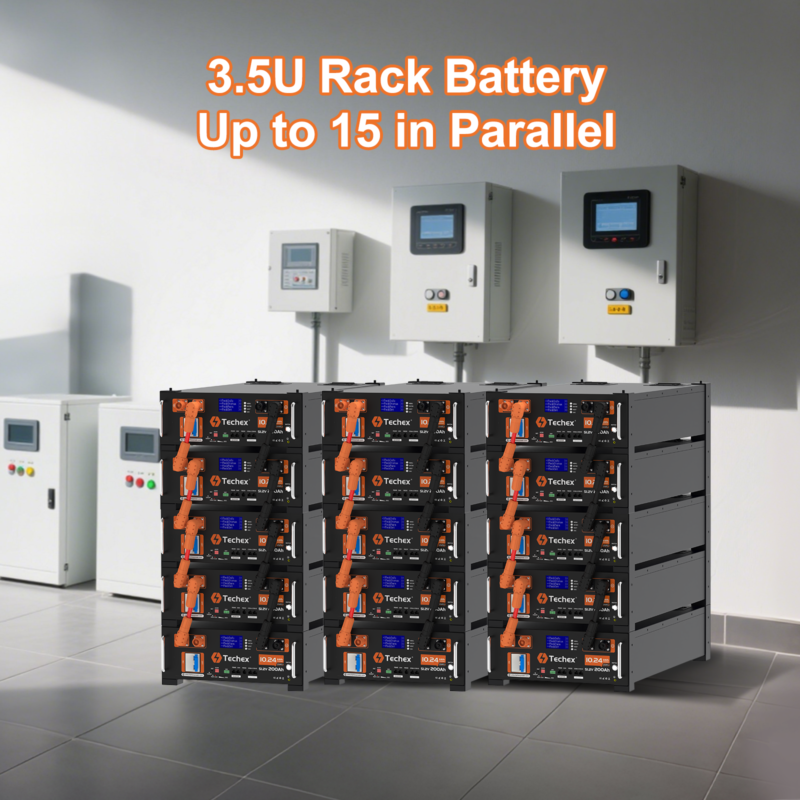 Server Rack Mount Batteries Techex 48V 600Ah Server Rack Battery LiFePO4 (3 Pack 48V 200Ah), 200A